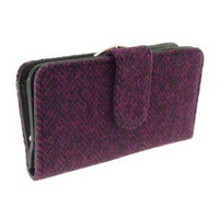 Harris Tweed ' Iona' Long Clasp Purse in Burgandy Herringbone