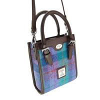 Harris Tweed 'Keltie' Tall Mini Tote Bag in Green & Purple Tartan