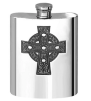 6oz Pewter Hip Flask with Intricate Celtic Cross Design