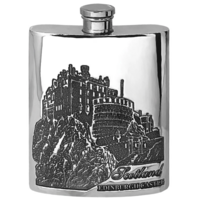 6oz Pewter Hip Flask with Edinburgh Castle Scotland Design