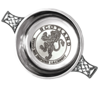 3.5 Inch Celtic Knot Handle Pewter Quaich Bowl with Rampant Lion Design