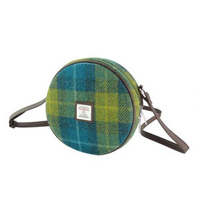 Harris Tweed 'Bannock' Round bag in Sea Blue/Green Tartan