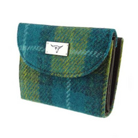 Harris Tweed 'Jura' Short Wallet in Sea Blue / Green Check